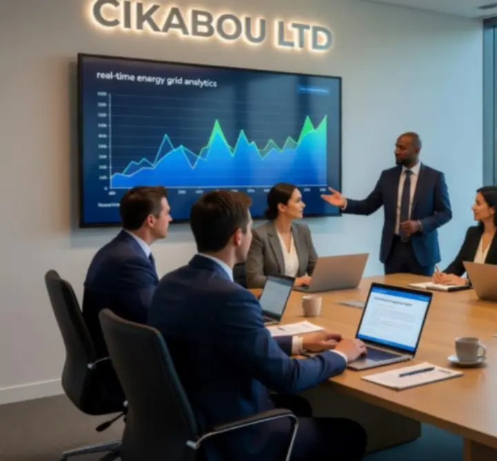 Energy sector professionals reviewing UK power trading data in a meeting
