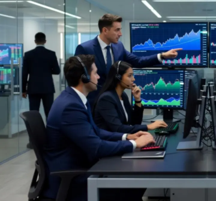 Specialised energy trading desk with real-time UK power market data on multiple screens