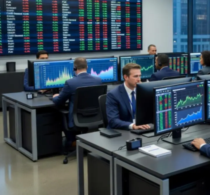 Energy trading floor with real-time UK power market screens