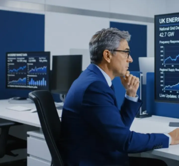 Digital dashboard visualising UK electricity trading and market analytics